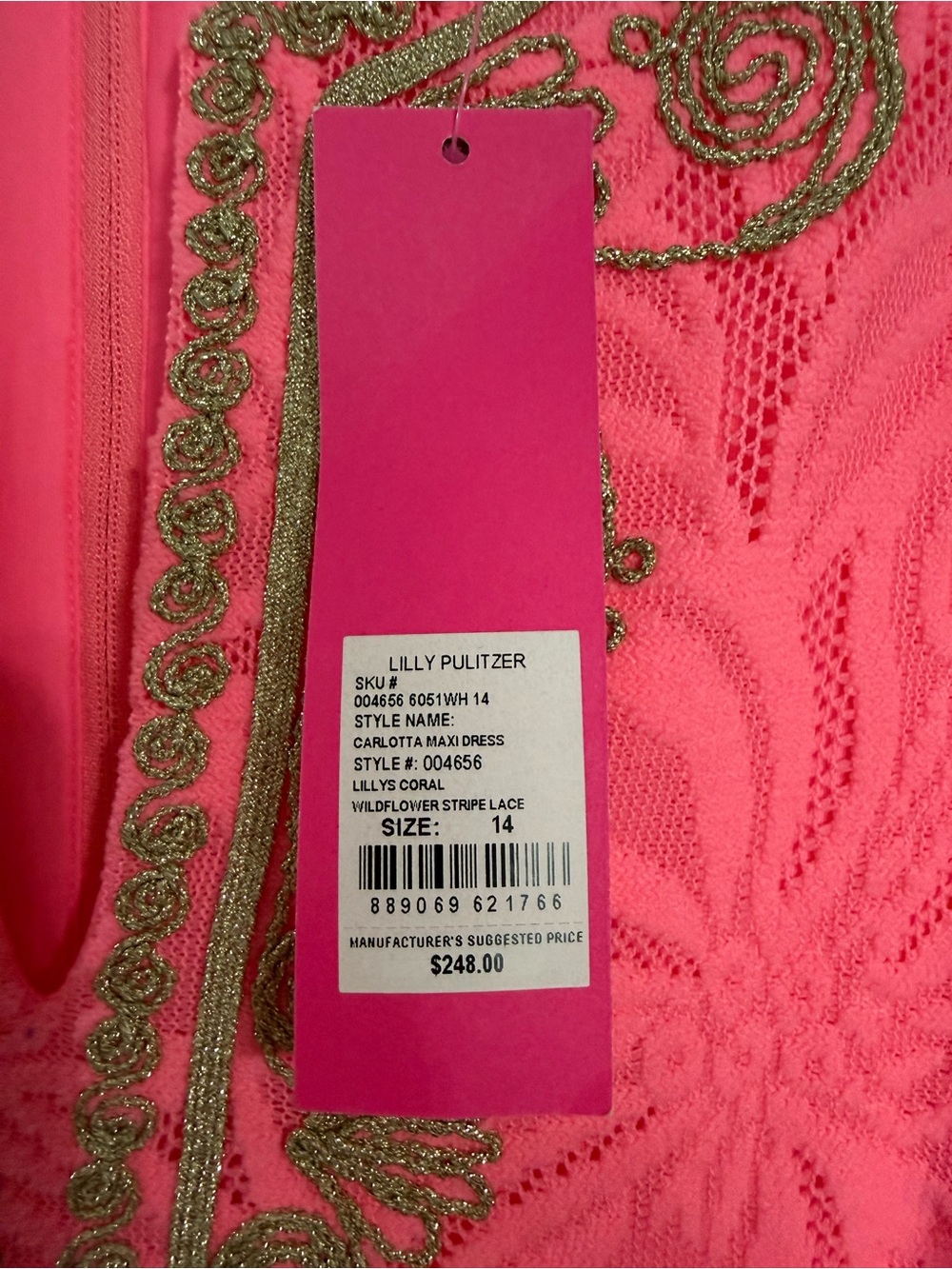 Lilly Pulitzer Carlotta Coral Maxi Dress with Gold Embellished Neckline NWT - Picture 7 of 10